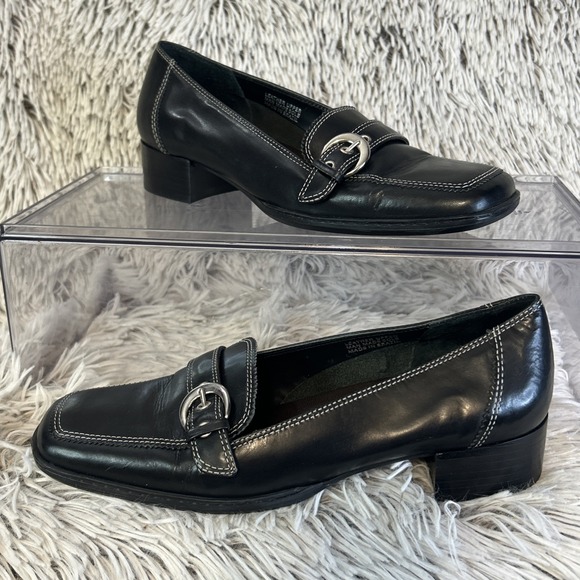 Etienne Aigner Jules Black Leather Square Toe Slip On Pumps Dress Casual Size 5 - Picture 1 of 12